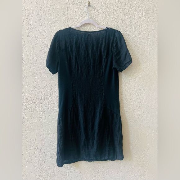 Lina Tomei Mini Dress with Beaded Neckline Sz S Linen Pockets Made in Italy - Picture 3 of 9